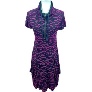 NWOT Kenzie Magenta Abstract Tiger Print Drapey Casual Sweatshirt Pocket Dress